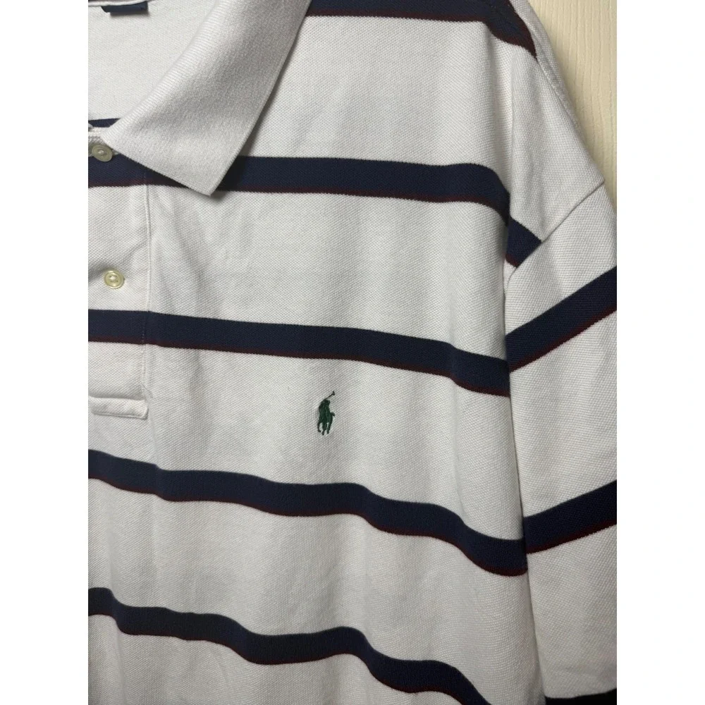 Polo Ralph Lauren Mens 4XL Big White Navy Blue Striped Pique Polo Shirt